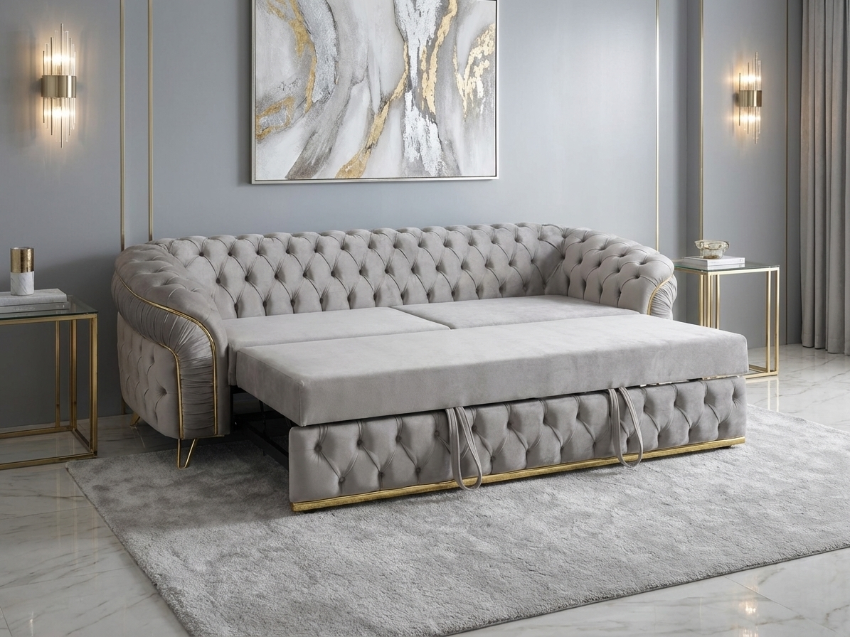 canapea extensibila Chesterfield gri cu mecanism italian, Givastar
